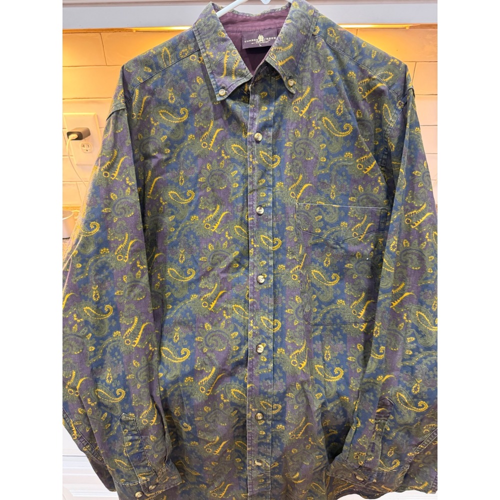 Vtg Timber Creek by Wrangler Mens L Button Down Shirt Paisley Long Sleeve Cotton